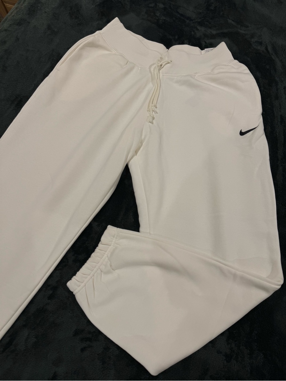 Nike White Track Joggers with Black Swoosh